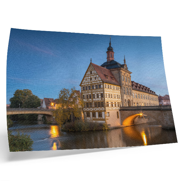 Poster mural Prédio histórico, ponte, água, céu azul