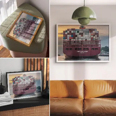 Poster para sala navio porta-contentores com contentores coloridos na água