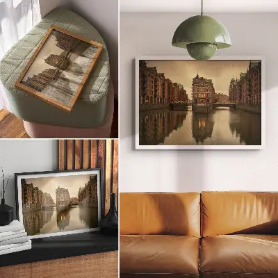 Poster em tela edifícios históricos com canais, águas calmas e pontes