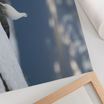 Poster em tela Pássaro na neve, paisagem invernal, delicadeza
