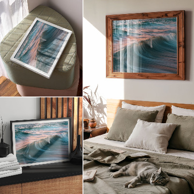 Poster mural Ondas dinâmicas de pôr do sol turquesa e azul
