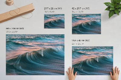Poster mural Ondas dinâmicas de pôr do sol turquesa e azul