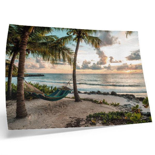 Poster em tela Praia tropical, palmeiras, rede, oásis de relaxamento