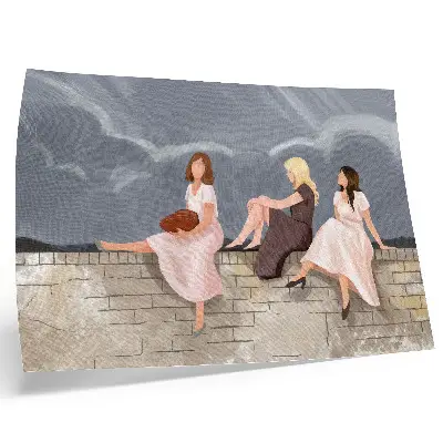 Poster mural três mulheres com vestidos coloridos sob um céu imenso