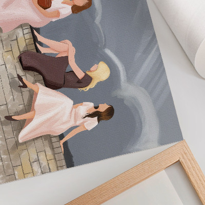 Poster mural Três mulheres na parede, vestidos coloridos, céu imenso.