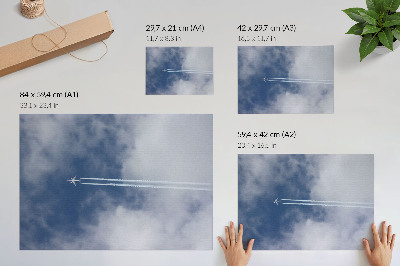 Poster mural Avião no céu azul com listras brancas