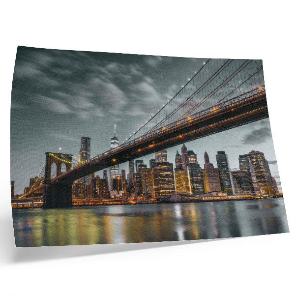 Poster Panorama ao entardecer, cidade, ponte, luzes, água