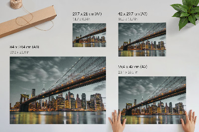 Poster Panorama ao entardecer, cidade, ponte, luzes, água
