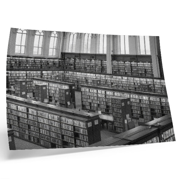 Poster Biblioteca clássica com estantes de madeira