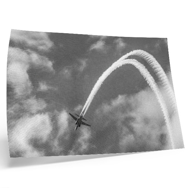 Poster para a sala Avião no céu com rastros de nuvens dinâmicos.
