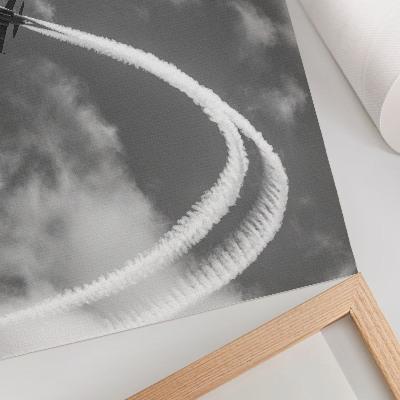 Poster para a sala Avião no céu com rastros de nuvens dinâmicos.