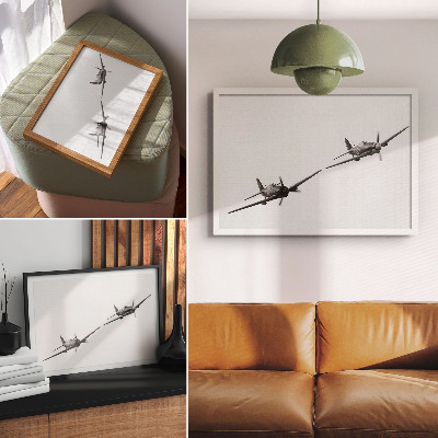 Poster para a sala Aeronaves históricas em preto e branco em dinâmica de voo