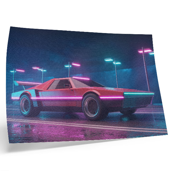 Poster mural Carro retrô em um cenário urbano iluminado a néon