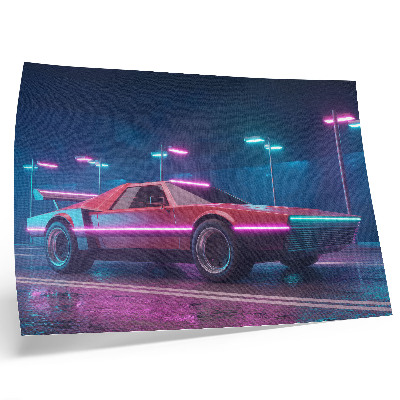 Poster mural Carro retrô em um cenário urbano iluminado a néon