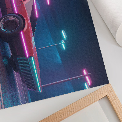 Poster mural Carro retrô em um cenário urbano iluminado a néon