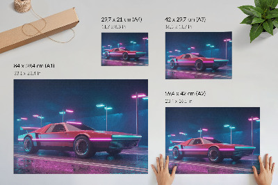 Poster mural Carro retrô em um cenário urbano iluminado a néon