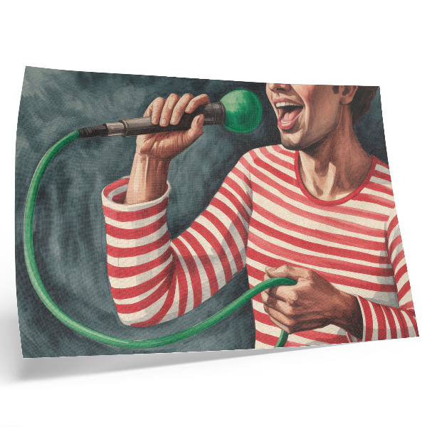 Poster Camisa listrada vermelha, microfone verde