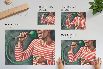 Poster Camisa listrada vermelha, microfone verde