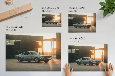 Poster em tela Um carro clássico com um cenário arquitetônico.
