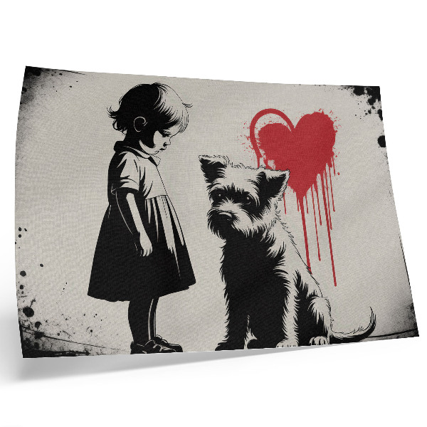 Poster menina monocromática cachorro coração
