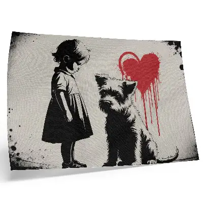Poster menina monocromática com cachorro e coração
