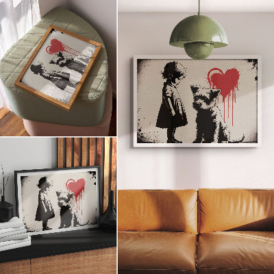 Poster menina monocromática cachorro coração