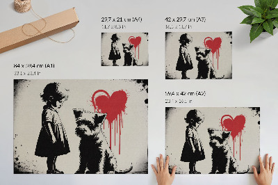 Poster menina monocromática cachorro coração