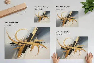 Poster em tela com padrão dinâmico de linhas bege e pretas