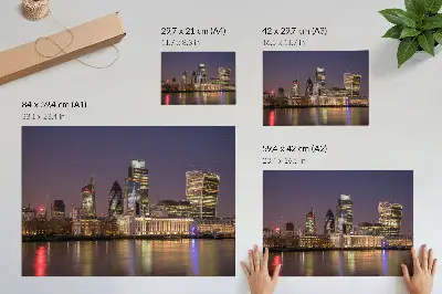 Poster em tela arranhas-céus modernos com reflexos de luzes no céu