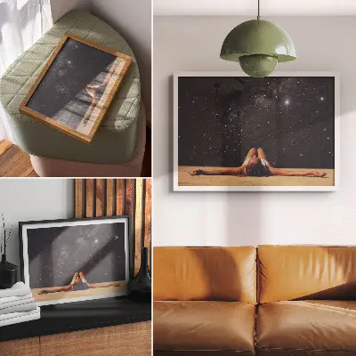 Poster para sala figura surreal sob céu estrelado