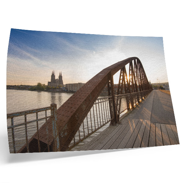 Poster para a sala ponte de metal catedral rio pôr do sol tranquilo