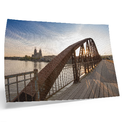 Poster para a sala ponte de metal catedral rio pôr do sol tranquilo