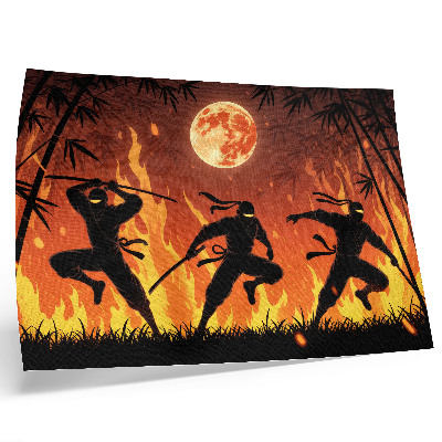 Poster para a sala Cena noturna vibrante com ninjas e chamas.
