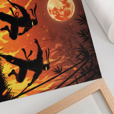 Poster para a sala Cena noturna vibrante com ninjas e chamas.