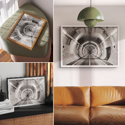 Poster mural Túnel simétrico em preto e branco com arcos