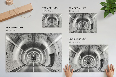 Poster mural Túnel simétrico em preto e branco com arcos