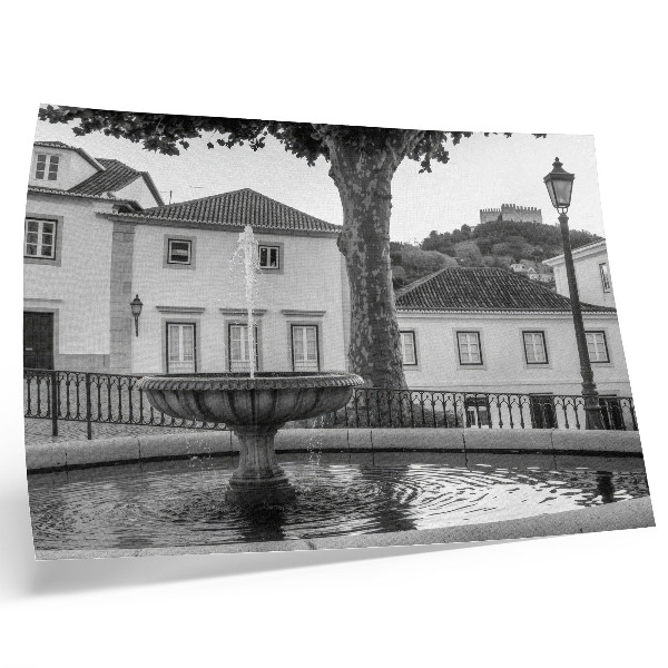 Poster mural fonte preta e branca edifícios clássicos castelo