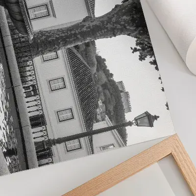Poster mural com edifícios clássicos em preto e branco com castelo