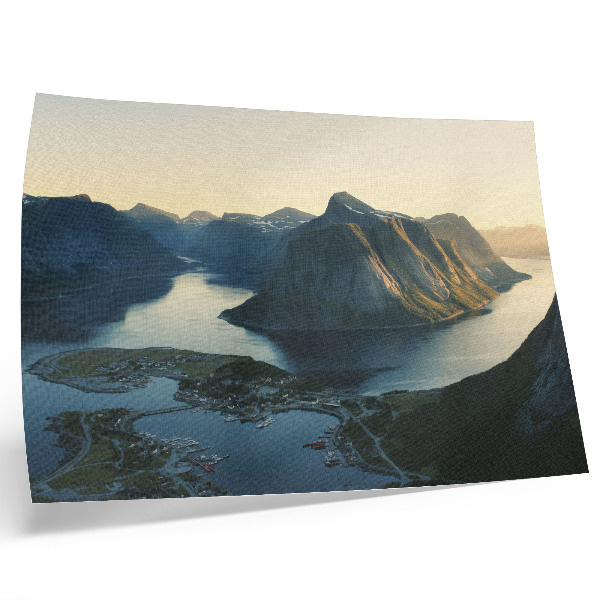 Poster para a sala Fiordes, montanhas, água, pôr do sol, harmonia da natureza