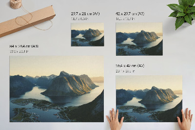 Poster para a sala Fiordes, montanhas, água, pôr do sol, harmonia da natureza