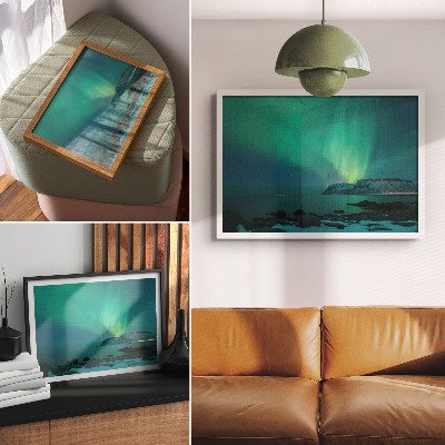 Poster em tela Aurora verde, luzes cintilantes, superfície calma