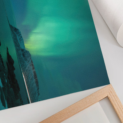 Poster em tela Aurora verde, luzes cintilantes, superfície calma