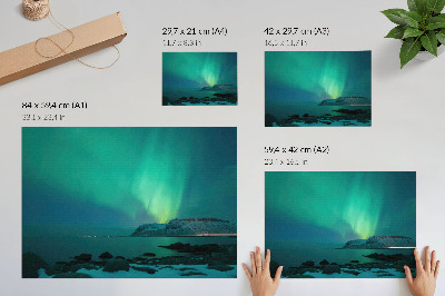 Poster em tela Aurora verde, luzes cintilantes, superfície calma