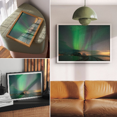 Poster para a sala Aurora boreal sobre uma paisagem montanhosa fria