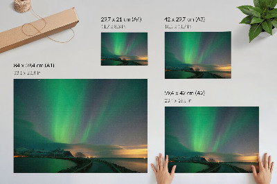 Poster para a sala Aurora boreal sobre uma paisagem montanhosa fria