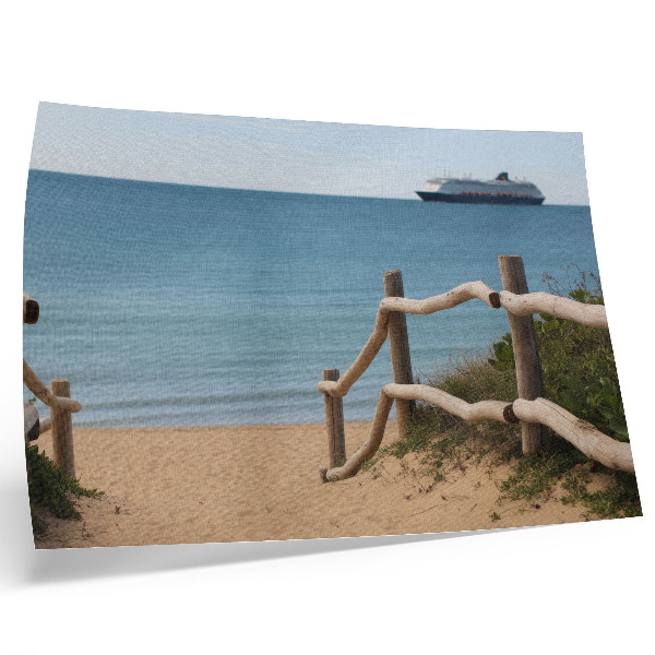 Poster em tela navio de praia mar corrimãos de madeira areia