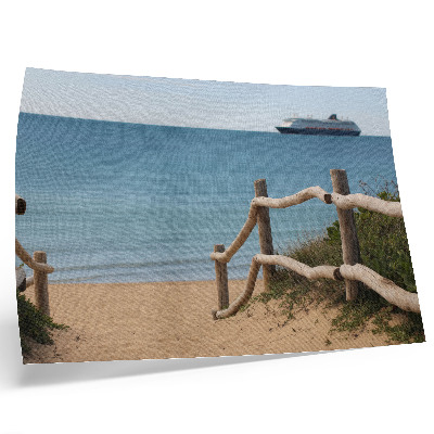 Poster em tela navio de praia mar corrimãos de madeira areia