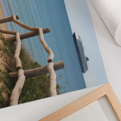 Poster em tela navio de praia mar corrimãos de madeira areia