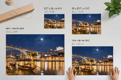 Poster para sala ponte à noite com luzes e barcos na água