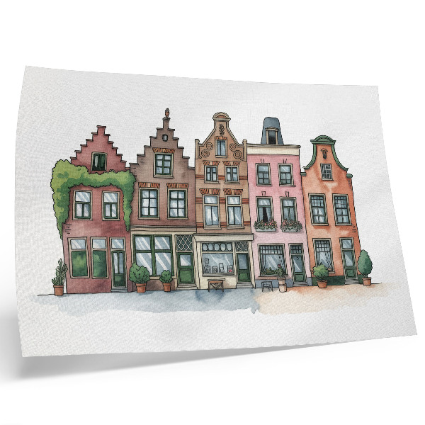 Poster Casas de apartamentos pitorescas em tons pastel e estilo ilustrativo.